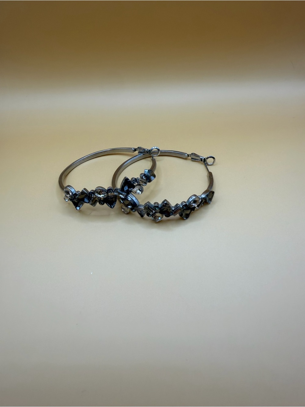 Silver-Tone Black Crystal Hoop Earrings